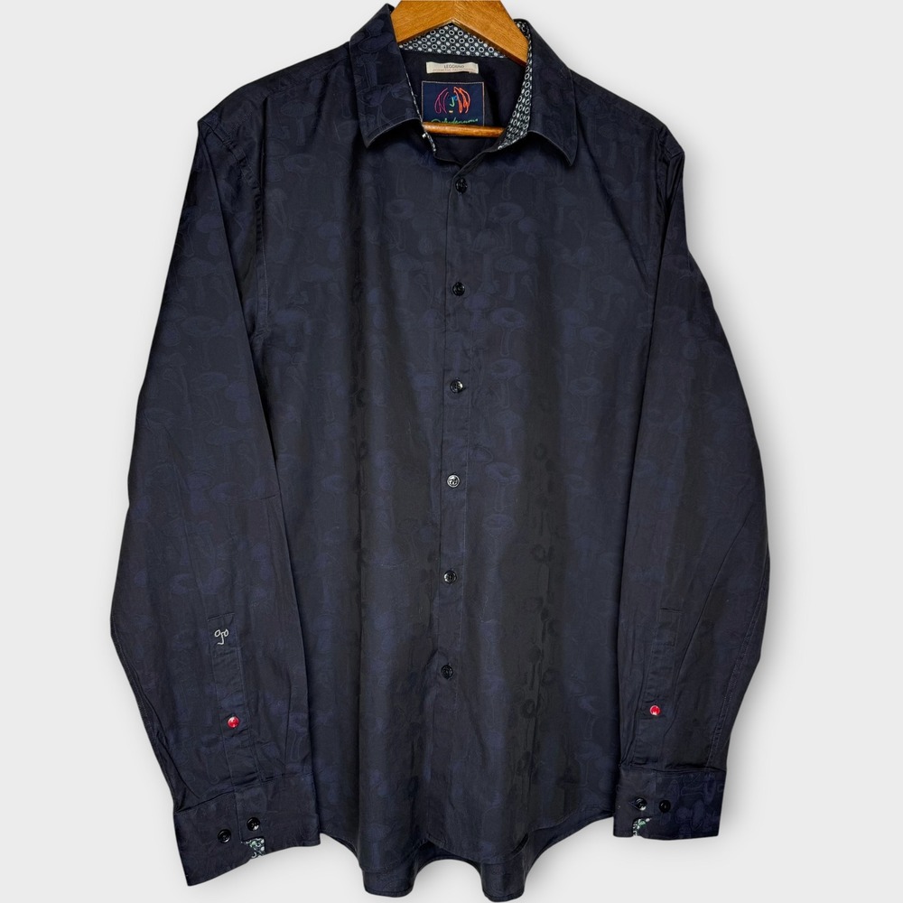 John Lennon Flip Cuff Mushroom Print Blue Button Up Shirt Long Sleeve Cotton XL - Picture 5 of 13
